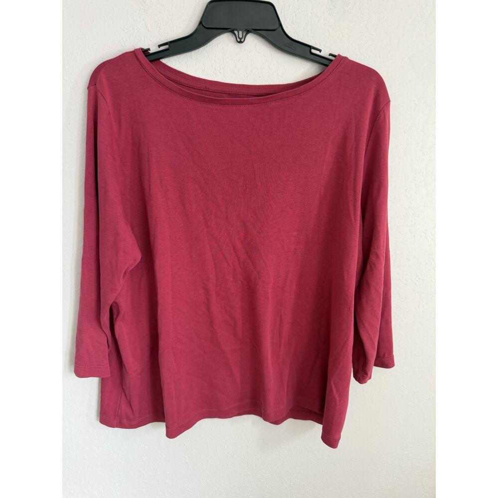 Talbots Pink Red 100% Pima Cotton 3/4 Sleeve Tee Womens 1X Casual Everyday